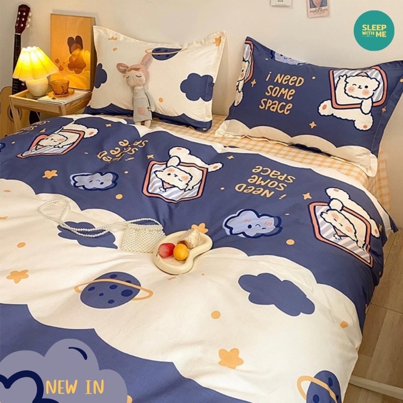ผ้าห่มนวม (ลายหมีอวกาศ มินิมอล) ขนาด 3|5|6 ฟุต เนื้อผ้าคอตตอน 100% หนานุ่ม สีไม่ตก
