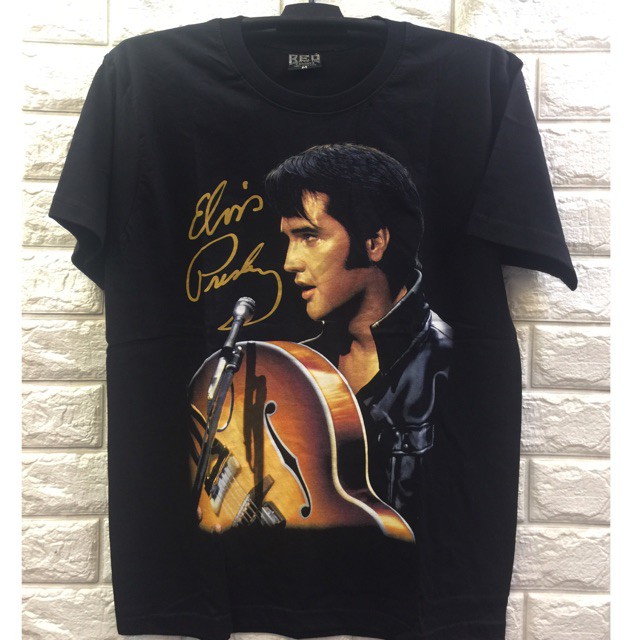 ผ้าฝ้ายแท้ คอลูกเรือ2021 เสื้อยืดแขนสั้น elvis presley สีดําสําหรับผู้ชายS,4XL