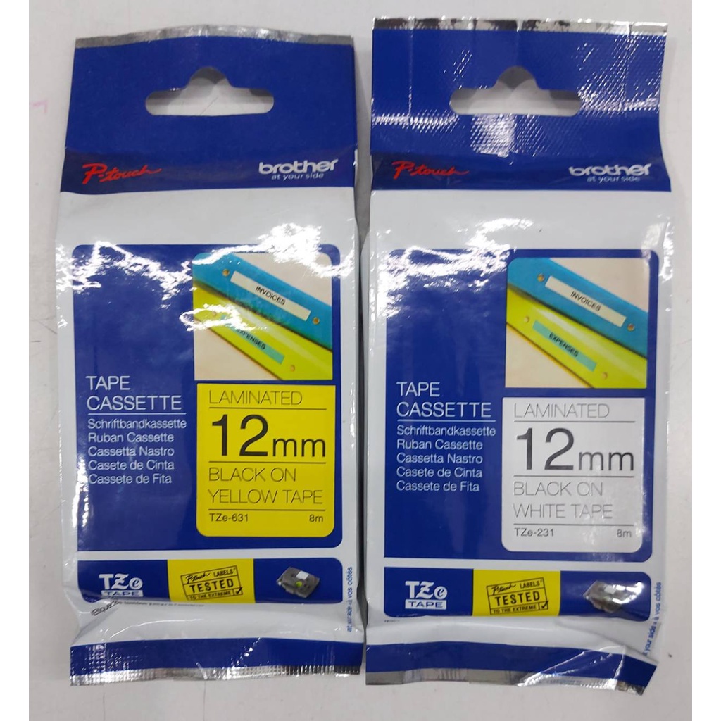 Tape พิมพ์อักษร LAMINATED Brother 9mm- 12mm tape Brother  TZE ของแท้100%
