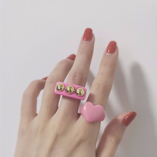 แหวนสีชมพู 2pcs pink heart and round resin rings