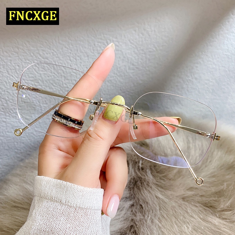 FNCXGE แว่นตาสายตาสั้น ไร้ขอบ ใบสั่งแพทย์ มือถือ คอมพิวเตอร์ แฟชั่น (-100 ถึง -450)