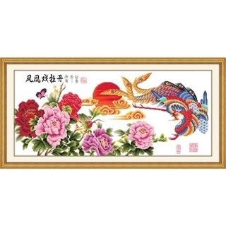 ชุดปักครอสติช ลายหงส์กับโบตั๋น ขนาด 108*55 ซม.