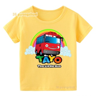 เสื้อยืดแขนสั้น พิมพ์ลายการ์ตูน Tayo the Little Bus สีเหลือง สไตล์เกาหลี สําหรับเด็กผู้ชาย และเด็กผู้หญิง