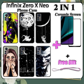 2 IN 1 Infinix Zero X Neo เคสโทรศัพท์ พร้อมกระจกนิรภัย เซรามิค ป้องกันหน้าจอ โค้ง ฟิล์มนิรภัย ด้านนอก อวกาศ