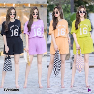 J15809 Set #สาวอวบ เสื้อคอกลม แขนสั้น สกรีนอก + กางเกงขาสั้น Crew neck, short sleeves, chest screen + shorts