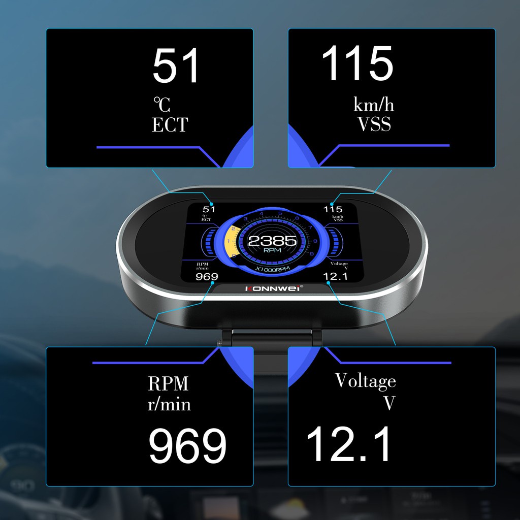 Tachimetro Con Allarmi Sicurezza CGEAMDY Huds Universale Per Auto Head Up Display, Display-Head-Up Proietta Velocità Giri Motore Temperatura