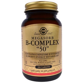 Solgar, Megasorb B-Complex "50", 100 Tablets วิตามินบีคอมเพล็กซ์