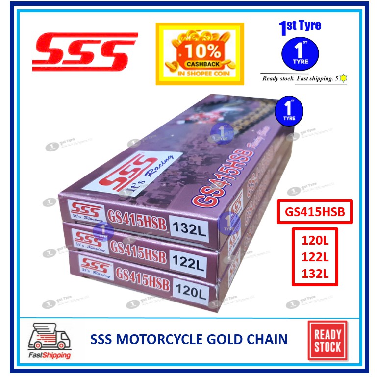 RANTAI SSS RACING CHAIN GOLD-BLACK GS415HSB X 120L, 122L, 132L (จานสีทอง (เฉพาะ) 415 GS 415HSB