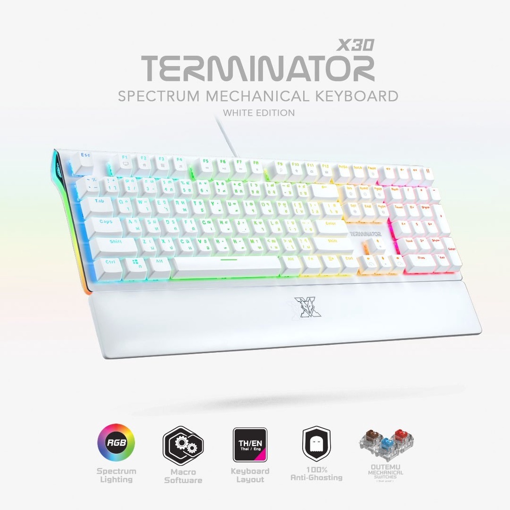 ⭐ล็อตใหม่ล่าสุด⭐Nubwo X30 Terminator Spectrum Mechanical Keyboard RGB Macro White Edition [สีขาว2022]