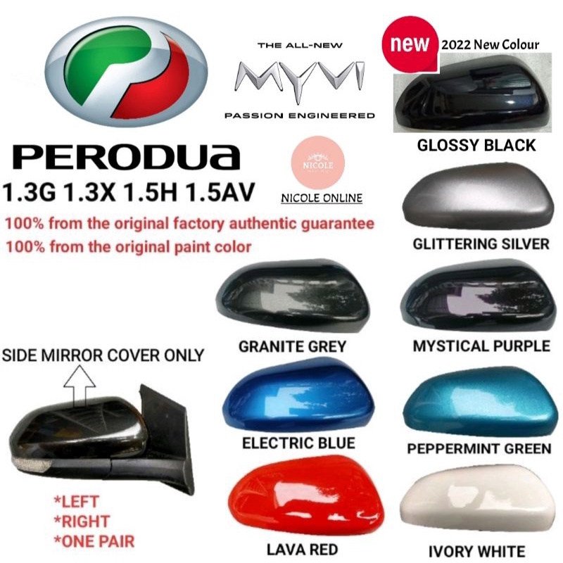 Perodua New Myvi ฝาครอบกระจกมองข้างเฉพาะสี 1.3G 1.3X 1.5H 1.5Advanced (2018-2024)