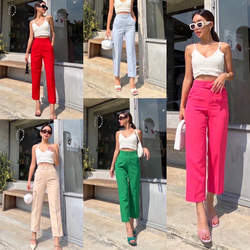 [PROMTHONG] กางเกงเอวสูงปุ่มเดียว Pameela / กางเกงผู้หญิง Ready Promthong Bangkok