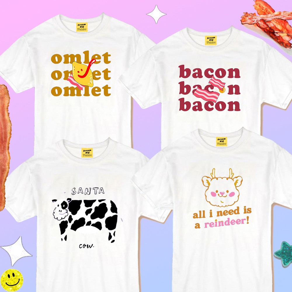 Live128# เสื้อขาว “Bacon” S-XXL อก 32-50 สไตล์เกาหลี Dream Big Tshirt โอเวอร์ไซน์ สาวอวบใส่ได้ สีขาว คอกลม เเฟชั่น