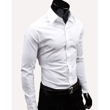 อ่านสต็อกชายเสื้อแขนยาว Slim Fit ธุรกิจสไตล์เกาหลี Solid Tops สําหรับ Office Men Plus ขนาด Kemeja Baju Lelaki XY0605