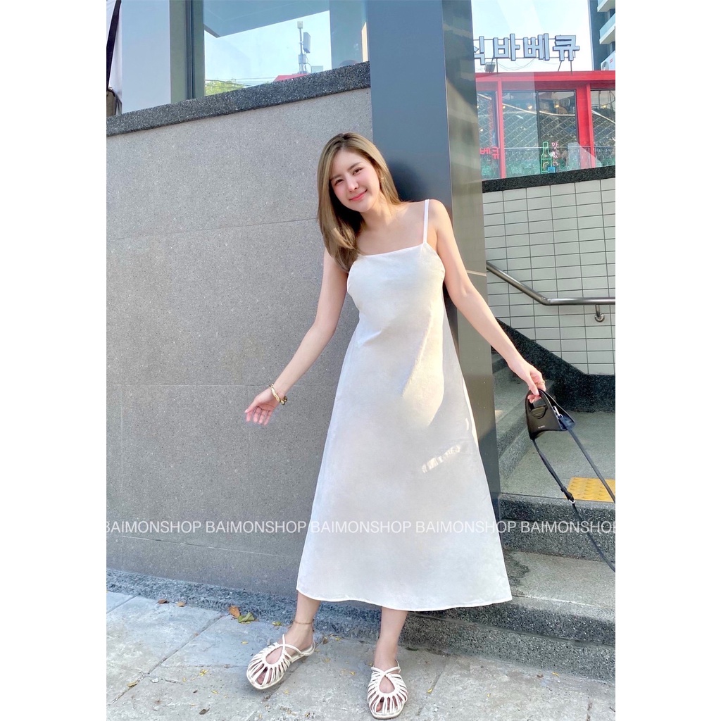 ชุดเดรส lll Freesize lll BA031 ชุดเดรสยาว สายเดี่ยว โชว์หลัง รุ่นใหม่ดาวิกา เนื้อผ้าคอตตอนลินินผสม อ