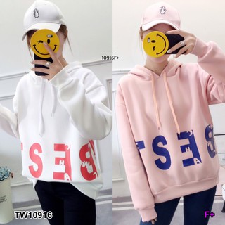 TwinsShopVip💗พร้อมส่ง TW10916 เสื้อกันหนาวมีฮู้ดสกรีนภาษาอังกฤษ