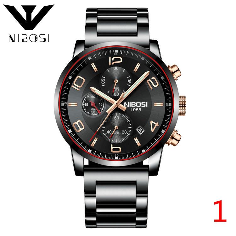 Nibosi fashionable man watches steel strip waterproof luminous watches ผู้ชายนาฬิกาแถบเหล็กนาฬิกาเรืองแสงกันน้ำ