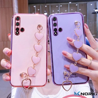 เคสโทรศัพท์มือถือ ซิลิโคนนุ่ม ลายหัวใจ พร้อมสายโซ่คล้อง หรูหรา สําหรับ Huawei Nova 5T 5 5i Pro Nova 4 4e Nova 3E 3i 3