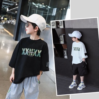 💡Mykids💡&lt;T-SHIRT&gt;เสื้อยืดแขนสั้นเด็ก 2021 ใหม่สไตล์เกาหลีบอยสไตล์ตะวันตกหลวมบาง top