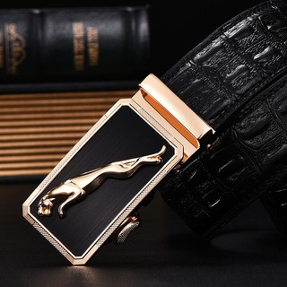 เข็มขัดหนังผู้ชายสไตล์ธุรกิจลายเสือดาวเข็มขัดอัตโนมัติหนังลายนูน Business Style Mens Belt Leopard Design Gold Buckle Embossed Leather Automatic Belt