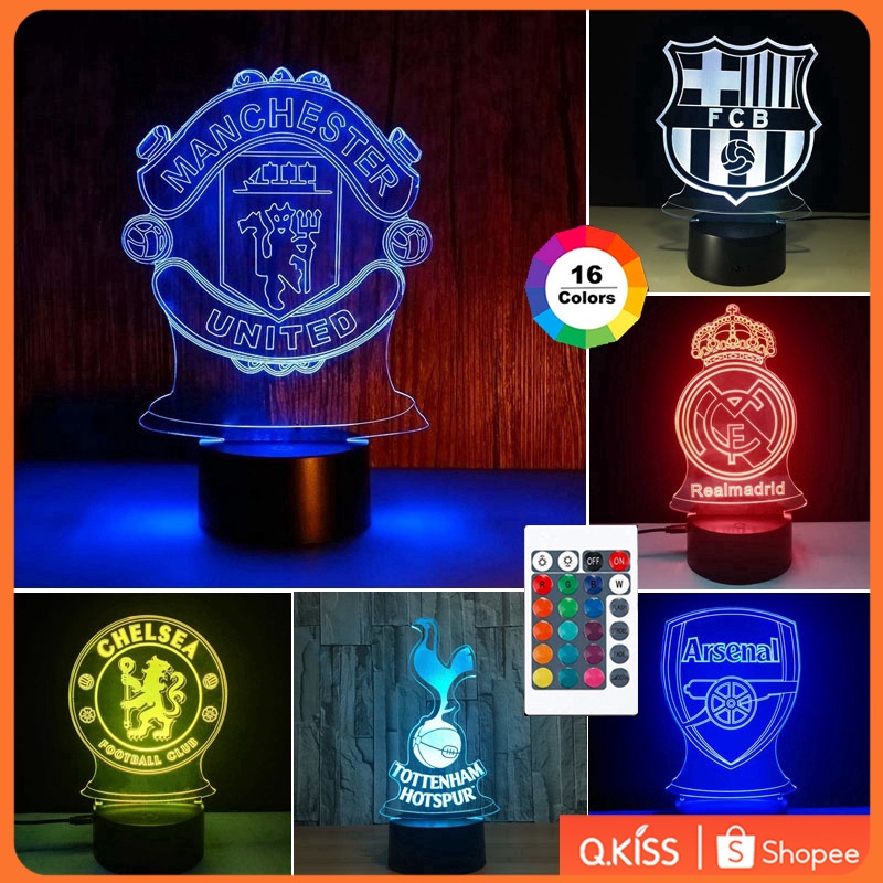 โคมไฟโลโก้ 3D เปลี่ยนสีได้ 3D สําหรับทีมฟุตบอล 16 สี