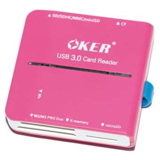 Card Reader เครื่องพิมพ์บัตร OKER USB 3.0 รุ่น C-3329 (สีชมพู)