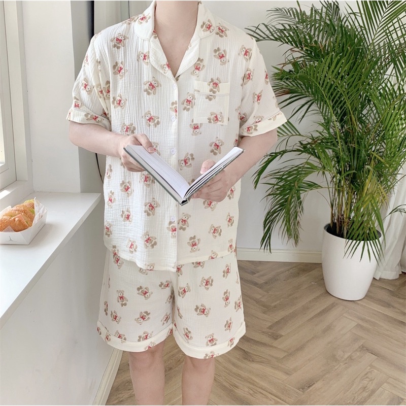 (2 คู่พร้อมส่ง)ชุดนอนคู่ ชุดนอนผ้าฝ้าย ชุดนอนหมี ชุดนอนสไตล์เกาหลี ...