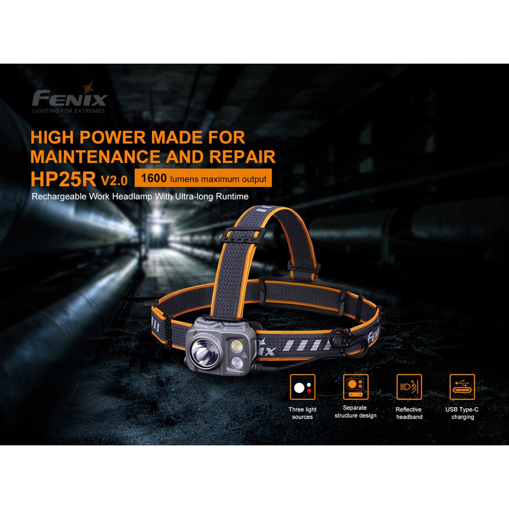 ไฟคาดหัว  Fenix  HP25R V2 1600Lm  แบต  21700-5000mah