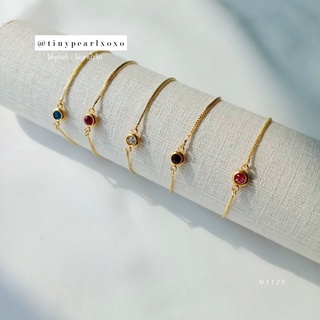 สร้อยข้อมือ จี้พลอย พลอยหลากสี สร้อยข้อมือ Free Size สแตนเลส พลอยเทียม มินิมอล Rhinestone Tinypearlxoxo N1120