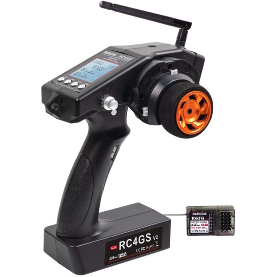Radiolink RC4GS V2 4 ช่องเครื่องส่งสัญญาณ RC และ R6FG Gyro Receiver 2.4GHz พื้นผิวรีโมทคอนโทรล