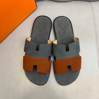 รองเท้าแตะ Hermès Izmir Sandal กำมะหยี่ รองเท้าผู้ชายแบบสวม หนังแท้💯