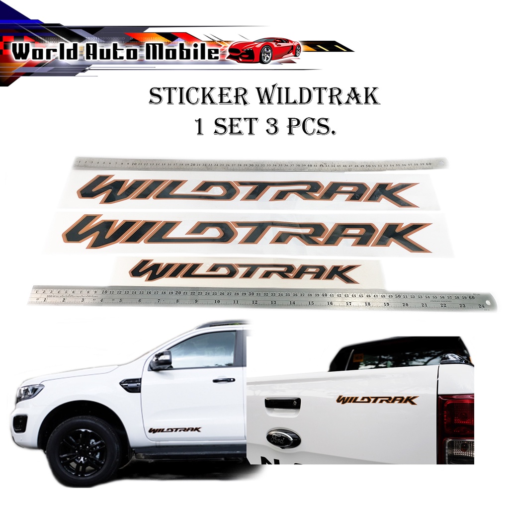 สติ๊กเกอร์"sticker WILDTRAK ติด Ford Ranger 2021 สีเทาดำขอบส้ม 1 ชุด 3 ชิ้น "