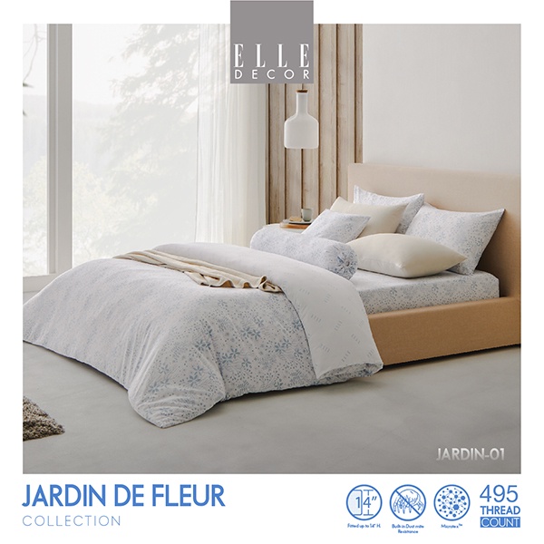 ELLE DECOR ชุดผ้าปู 6 ฟุต 5 ชิ้น+ผ้านวม 100x90 นิ้ว รุ่น JARDIN DE FLEUR รหัส ELLE JARDIN-01 ~ ส่งฟร