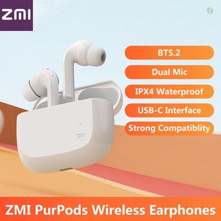 {พร้อมส่ง} Zmi PurPods BT5.2 หูฟังอินเอียร์ไร้สาย ไมค์คู่ ลดเสียงรบกวน IPX4 กันน้ํา อินเตอร์เฟซ USB-C หูฟังพาวเวอร์แบงค์ 490mAh เข้ากันได้กับ Andriod