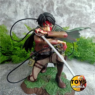 ฟิกเกอร์ โมเดล attack on titan levi รีไวล์ แอคชั่น ฐานฉาก ใส่อุปกรณ์ครบ สูงประมาณ 15 cm มีกล่อง