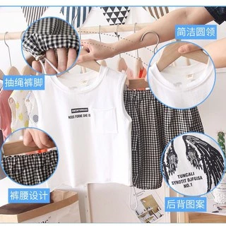 ชุดเด็กแฟชั่นผู้ชายผู้หญิง🌈 2 ชิ้น เสื้อกล้าม + กางเกง สไตล์เกาหลี เนื้อผ้าดี 78cm-103cm(8เดือน -4 ปี) PFS0053