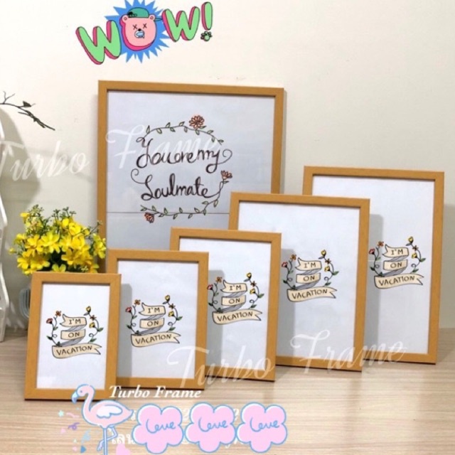 กรอบรูปสีไม้ยาง สีบีซ ขนาด 10x15”,11x14”,10x12”, A4 , 8x12", 8x10", 6x8”, A5 , 5x7”,4x6”**พร้อมกระจก+ขาตั้ง+หูแขวนผนัง**
