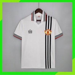 เสื้อกีฬาแขนสั้น ลายทีมชาติฟุตบอล MU Away 75-80 ชุดเยือน สไตล์เรโทร