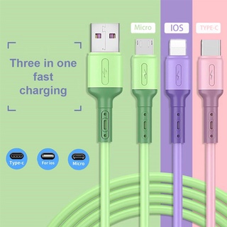 3 IN 1 สายชาร์จ USB 5A ชาร์จเร็ว สําหรับ iPhone Type-C Android Micro ซิลิโคนเหลว อุปกรณ์สายเคเบิล สร้างสรรค์