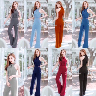 TwinsShopVip💗พร้อมส่ง TW7177 จั้มสูทคอปีนคว้านไหล่  ทรงขากางเกงเป็นขากระบอก Off-the-shoulder jumpsuit trouser