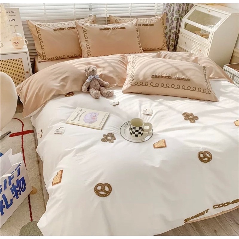 เก็บโค้ดหน้าร้าน [PRE-ORDER] ชุดผ้าปูที่นอนผ้า COTTON 100% ลายคุกกี้ | ผ้าปูที่นอนมินิมอล #0803