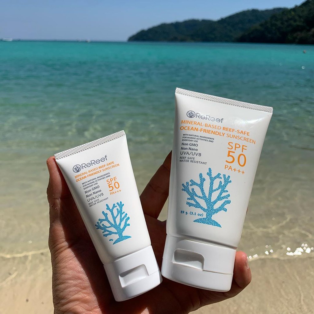 แพ็คคู่ แถมแปรง Rereef Reef-Safe Sunscreen SPF50 PA ครีมกันแดด รีรีฟ ...