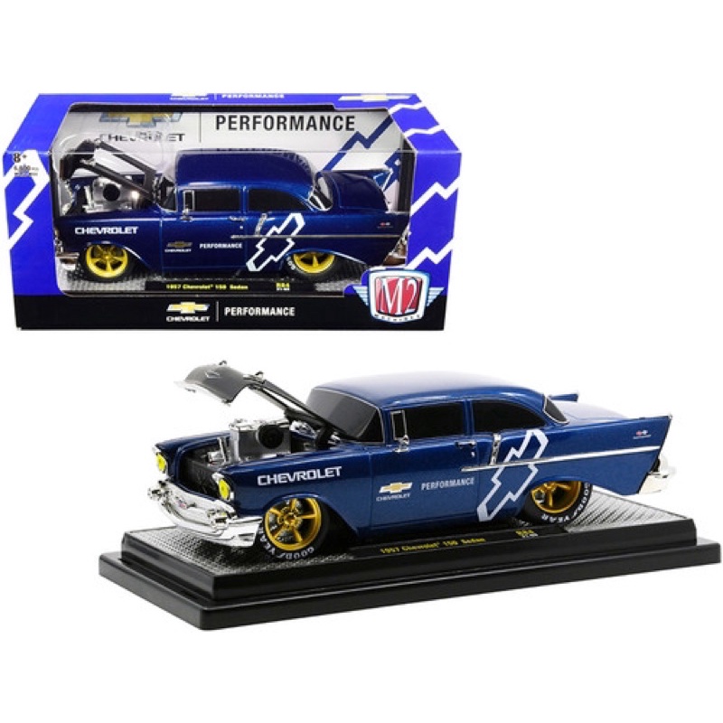 M2 Machines 1957 Chevrolet 150 Sedan Blue Chevrolet Performance Fuelie R84 1:24 scale