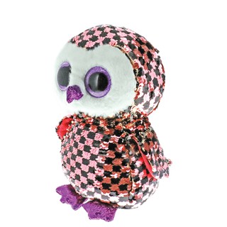 TY ตุ๊กตา ทีวาย Flippables CHECKS - sequin pink/blk owl size regular