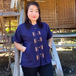 เสื้อผ้าฝ้ายเมืองเหนือ งานผ้าฝ้าย งานปักจักร กระเป๋าโค้ง สวยงาม  handmade อก 36 38,40,42 44 46 นิ้ว