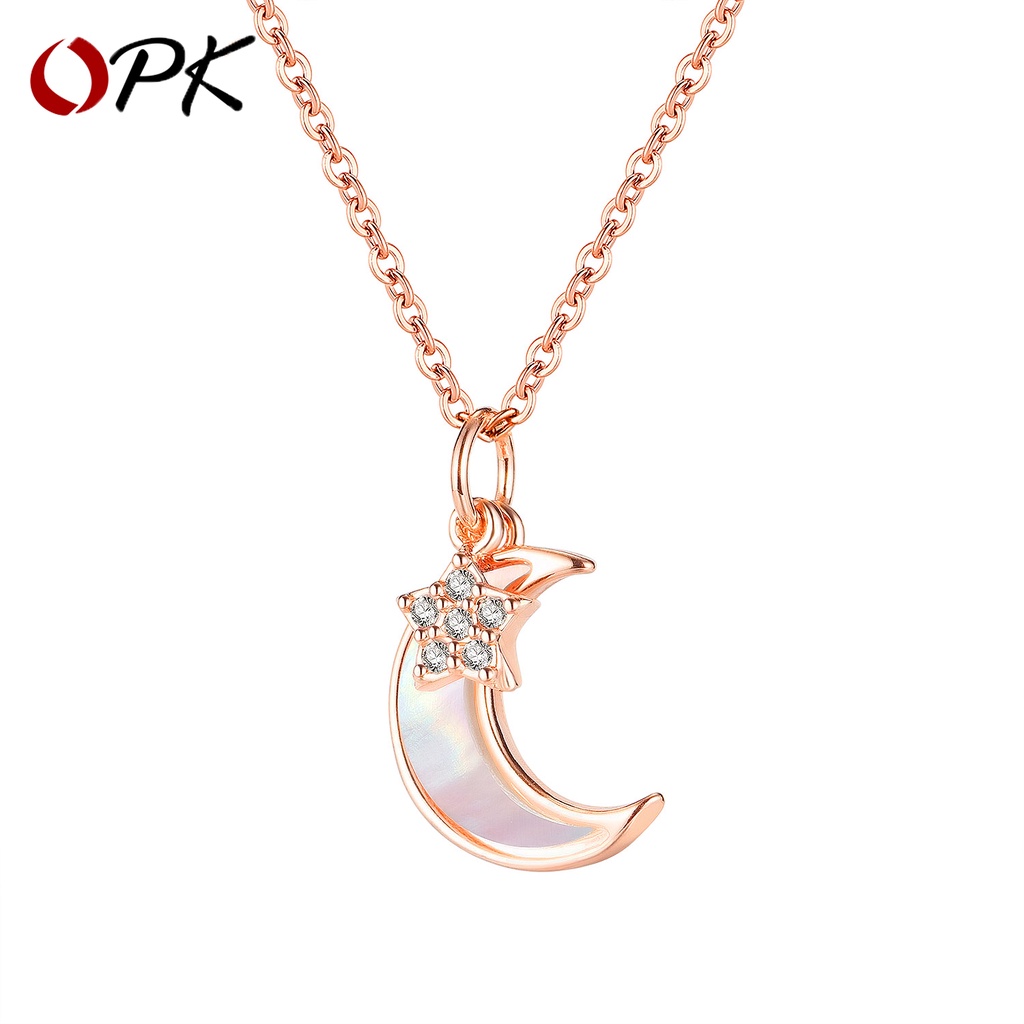 OPK GDX026 สร้อยคอเสแตนเลสสตีล จี้ไข่มุกประดับเพชร สำหรับผู้หญิง