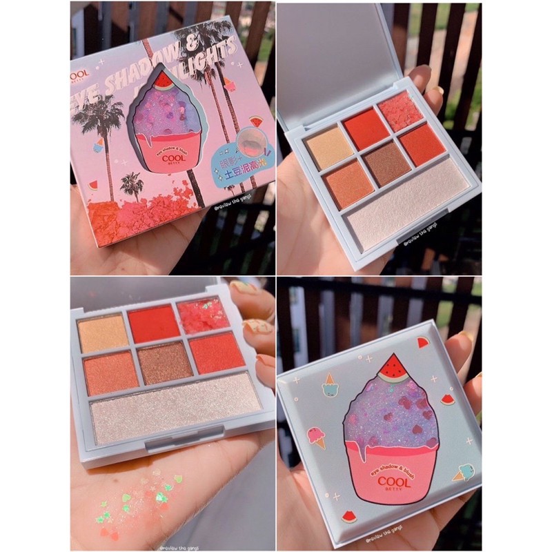 Cool Betty Ice-cream 2-in-1 Glitter Eye Shadow Palette Brighten Face Highlighter อายแชโดว์+ไฮไลท์ N0