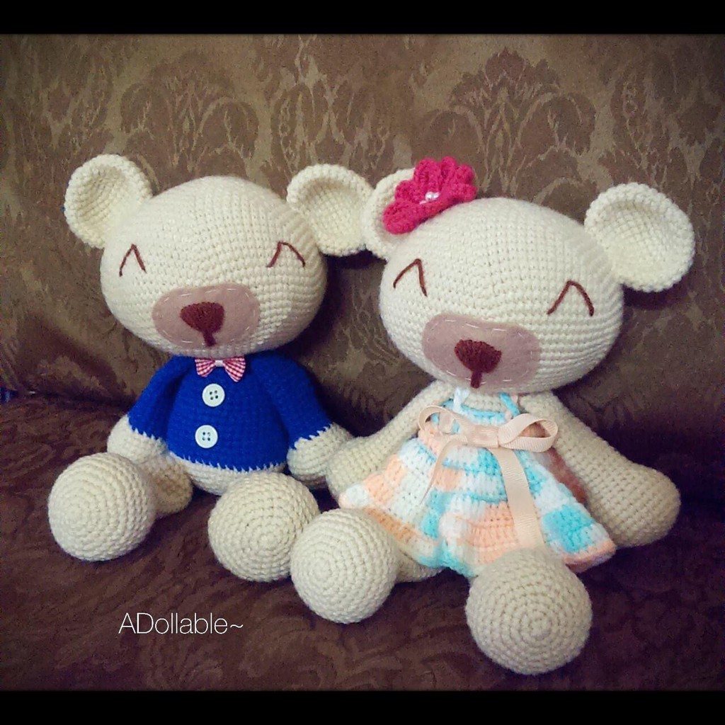 Smiley Bear Couple Amigurumi crushion Smile Bear ตุ๊กตาทํามือ