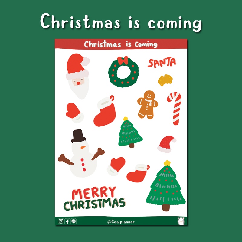 Cea | sticker | Christmas is coming สติกเกอร์ไดคัท กันน้ำ A6 คริสมาสต์