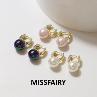 【MissFairy】ต่างหูห่วง ชุบทอง 18K ประดับเพทาย ไข่มุก เครื่องประดับ สําหรับผู้หญิง