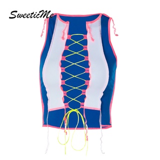 Sweeticme ใหม่ เสื้อกล้าม แต่งสายคล้องหู แบบกลวง สําหรับผู้หญิง 2022